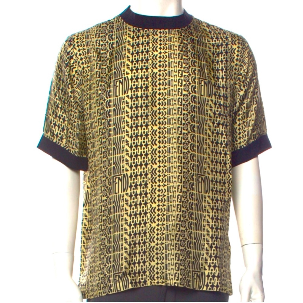 🛍️🛍️FENDI Zucca FF Logo Silk T-shirt Men's XS/Women's Medium EUC